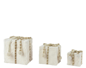 Visuel 1 du produit Boîte cadeau en fausse fourrure blanche moyen modèle - 16 x 16 x 16 cm