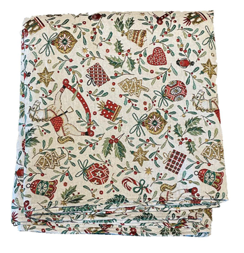 Visuel 1 du produit Nappe blanche en PE/coton motifs rouges et verts Guirlande - 150 x 250 cm