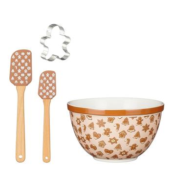 Visuel 1 du produit Ensemble de pâtisserie saladier, en céramique marron, spatules et emporte-pièce - 20 x 21 x 13 cm