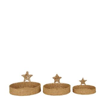 Visuel 1 du produit Plateau rond en papier cordé avec décor étoile moyen modèle - Ø 32 x H 16 cm
