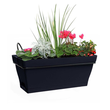 Visuel 1 du produit Jardinière avec soucoupe clipsée en plastique recyclé et support anthracite Poetic Babyroméo - 28 x 16 x 10 cm