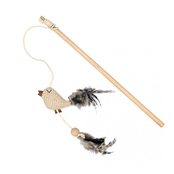 Visuel 1 du produit Canne à pêche pour chat coloris marron oiseau avec plumes nature Duvoplus