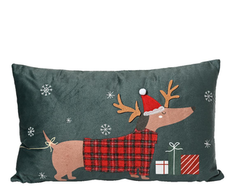 Visuel 1 du produit Coussin vert en polyester imprimé Chien de Noël - 50 x 30 x 8 cm