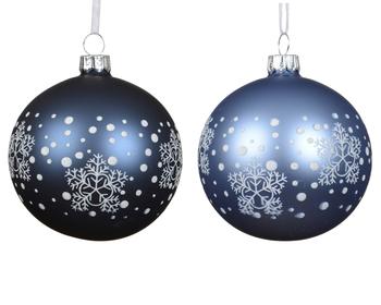Visuel 1 du produit Boule de Noël en verre bleu à motif flocon de neige - Ø 8 cm