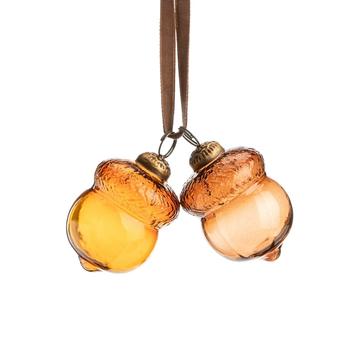 Visuel 1 du produit Suspension de 2 glands en verre ambre et métal bronze - 6 x 4,5 cm