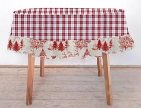 Visuel 1 du produit Nappe ronde en coton coloris beige et bordeaux à carreaux - Ø 180 cm