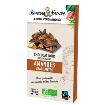 Visuel 1 du produit Chocolat noir 85% amandes entières bio Saveurs et Nature - 100 g