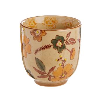 Visuel 1 du produit Coffret de 4 gobelets en grès beige décoré fleurs multicolores Aveline - Ø 7 x H 7 cm