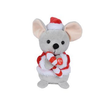 Visuel 1 du produit Peluche animée en polyester coloris gris souris de Noël – H 16 cm