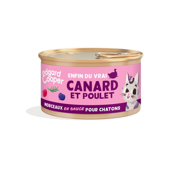 Visuel 1 du produit Pâtée pour chaton au canard et au poulet morceaux en sauce sans céréales Edgard & Cooper - 85 g
