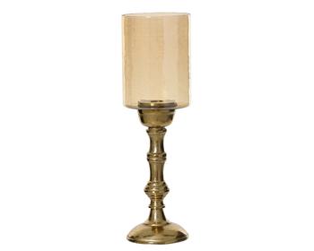 Visuel 1 du produit Photophore sur pied en aluminium or et verre ambre grand modèle - Ø 11 x H 38 cm