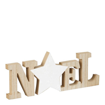 Visuel 1 du produit Décoration murale Noël en bois naturel et blanc - 31 x 12 cm