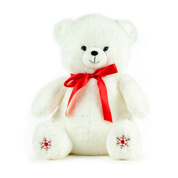 Visuel 1 du produit Ours blanc en polyester avec nœud rouge et flocons brodés Kalidou - 40 cm