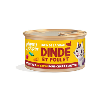 Visuel 1 du produit Pâtée pour chat adulte à la dinde et au poulet morceaux en sauce sans céréales Edgard & Cooper - 85 g