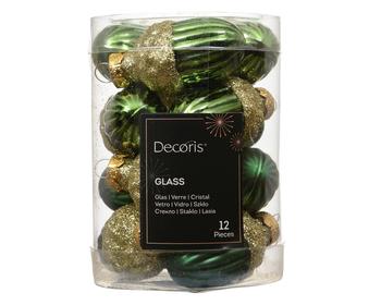 Visuel 1 du produit Boîte de 12 glands en verre vert brillant ou mat avec paillettes or - Ø 3 x H 4 cm