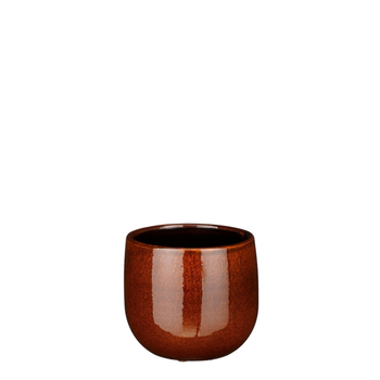 Visuel 1 du produit Pablo pot rond coloris marron en céramique - Ø 14 x 12 cm