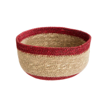 Visuel 1 du produit Corbeille ronde bicolore naturel et rouge en osier grand modèle - Ø 18 x H 10 cm