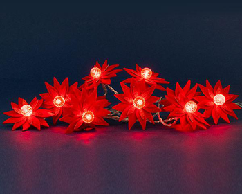 Visuel 1 du produit Guirlande lumineuse avec poinsettias rouges à 10 LED rouges et câble argent sur piles - 1,80 m