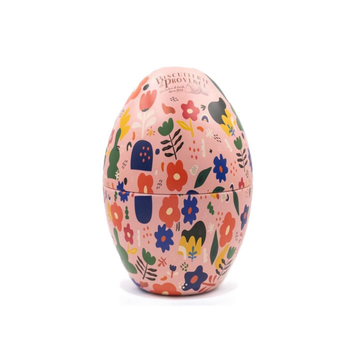 Visuel 1 du produit Grand œuf de Pâques en métal décor printanier avec gâteaux bio Biscuiterie de Provence - 240 g