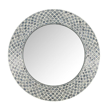 Visuel 1 du produit Miroir en MDF nacré bleu foncé et gris Capiz - Ø 57 cm