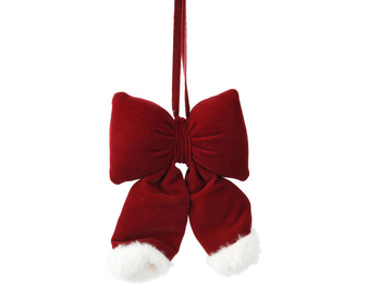 Visuel 1 du produit Nœud en velours bordeaux bordé de fourrure blanche - 11 x 3 x 15 cm