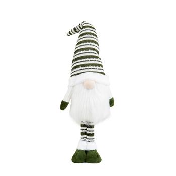 Visuel 1 du produit Peluche décorative de Noël gnome debout bonnet rayé en polyester coloris vert et blanc - petit modèle H 59 cm