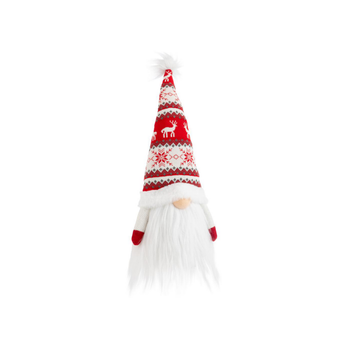 Visuel 1 du produit Gnome rouge et blanc assis avec bonnet tricot - 50 cm