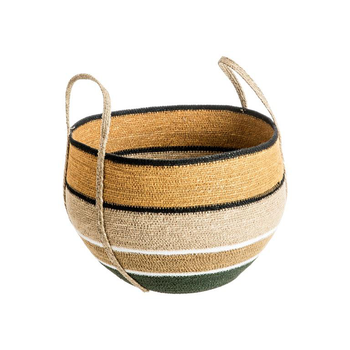 Visuel 1 du produit Panière ronde rayée multicolore avec anses en osier petit modèle - Ø 39 x H 25 cm