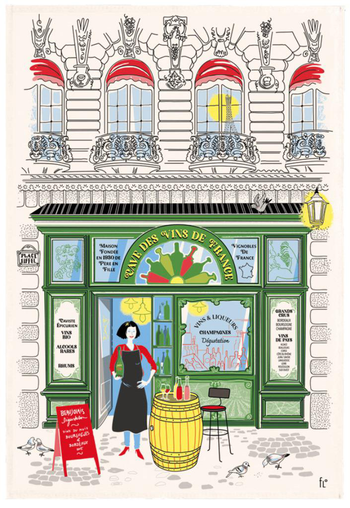 Visuel 1 du produit Torchon en coton écru décor façade de caviste Winkler - 48 x 72 cm