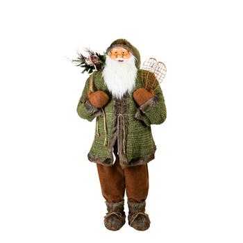 Visuel 1 du produit Père Noël décoratif Alpin avec hotte en polyester coloris vert et marron - H 150 cm