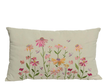 Visuel 1 du produit Coussin en coton blanc à fleurs brodées - 50 x 30 cm