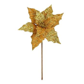 Visuel 1 du produit Poinsettia artificiel en velours doré - 31 cm