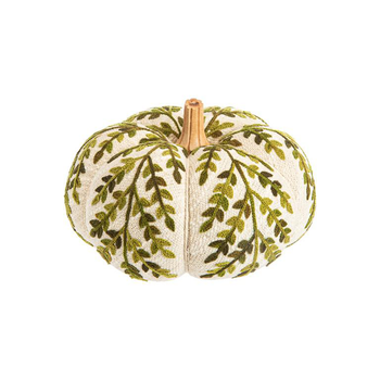 Visuel 1 du produit Citrouille tricot en laine beige à motif vert et bois - Ø 20 x H 20 cm