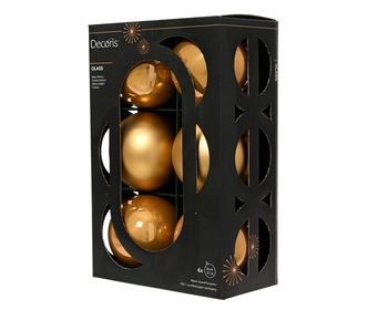 Visuel 1 du produit Pack de 6 boules de Noël brillantes et mates en verre caramel brun - Ø 8 cm