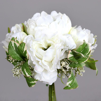 Visuel 1 du produit Bouquet de pivoines blanches artificielles - 20 cm