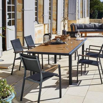 Visuel 1 du produit Table extensible en aluminium graphite/chêne, PROLOISIRS louisiane ii - 187/247x100cm