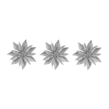 Visuel 1 du produit Ensemble de 3 poinsettias à clipser argentés - Ø 10 x H 3 cm
