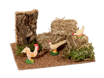 Visuel 1 du produit Décor de crèche de Noël poulailler avec poulets Santons Escoffier - 17 x 13 x 9 cm