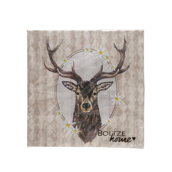 Visuel 1 du produit Serviettes en papier marron à motif cerf Ludwig - 16,5 x 16,5 cm