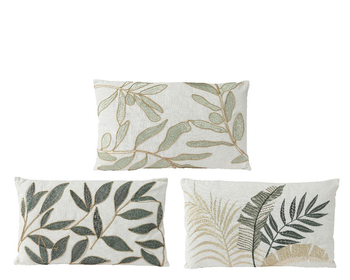 Visuel 1 du produit Coussin rectangulaire blanc cassé à broderie feuilles - 50 x 30 cm
