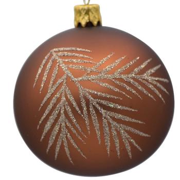 Visuel 1 du produit Boule de Noël en verre brun avec motif végétal or - Ø 7 cm