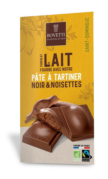 Visuel 1 du produit Chocolat au lait pâte à tartiner chocolat noir noisettes bio Bovetti - 100 g