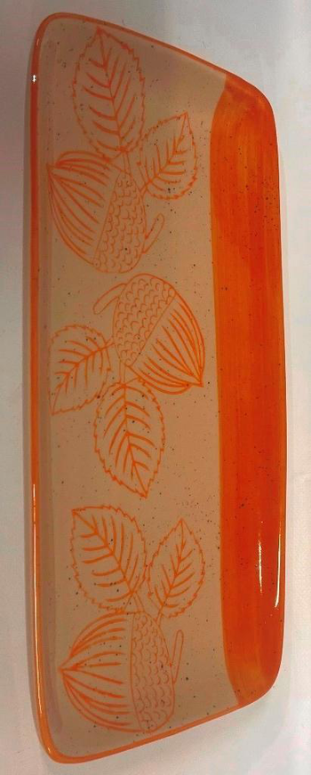 Visuel 1 du produit Plat rectangulaire en grès beige à motifs orange Hector