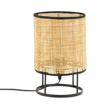 Visuel 1 du produit Lampe de table en cannage naturel et métal coloris noir - Ø 18 x 28,5 cm