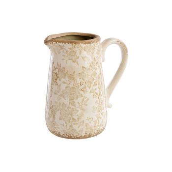 Visuel 1 du produit Cruche décorative en céramique blanche avec motif feuillage beige - Ø 14,5 x H 23 cm