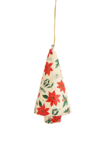 Visuel 1 du produit Suspension décorative sapin décor poinsetia coloris multicolore en coton maché - 10 cm