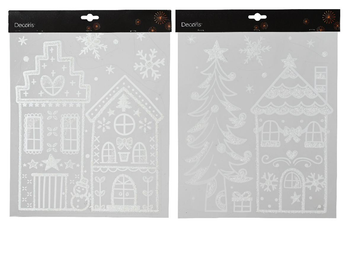 Visuel 1 du produit Vitrophanie maisons de Noël blanches - 28,5 x 34,5 cm