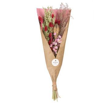 Visuel 1 du produit Bouquet de fleurs séchées rose/rouge en mélange dans papier kraft Naturalys Field - 55 cm