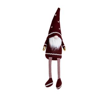 Visuel 1 du produit Peluche décorative de Noël gnome moufles et jambes flexibles en polyester coloris bordeaux et or - H 62 cm
