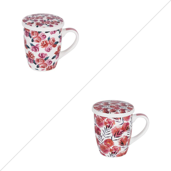 Visuel 1 du produit Coffret tisanière en porcelaine décorée rose avec filtre Rosalia - 36 cl